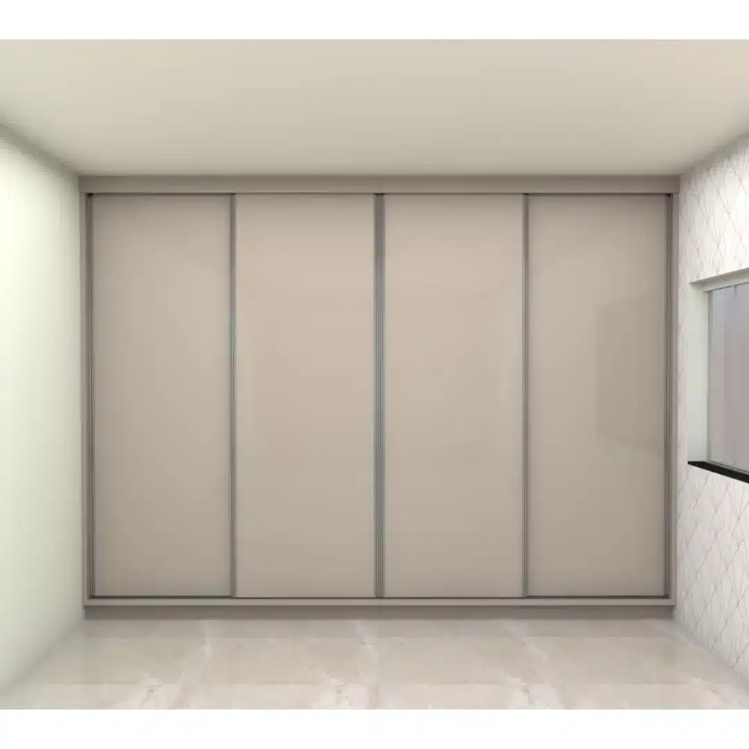 guarda-roupa moderno sob medida com 4 portas de correr em MDF com puxadores perfil